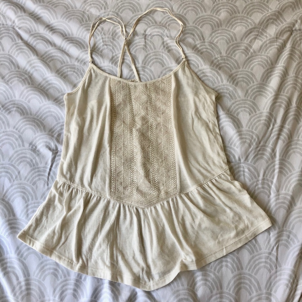 American Eagle Peplum Cream Pattern Tank